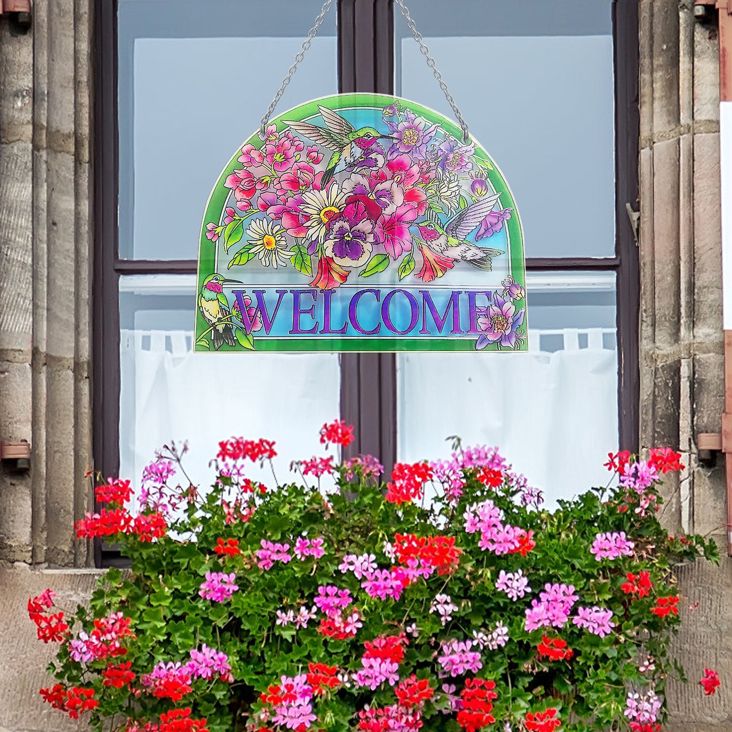 Kissnap Welcome Sign Hummingbird Stained Glass (7.8’’*6.5’’, Welcome)