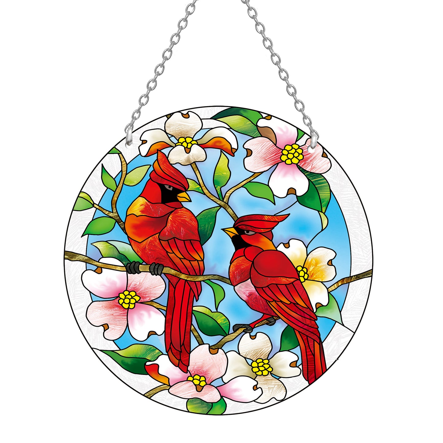 Kissnap Cardinal Stained Glass Window Hanging (6inch, Red)