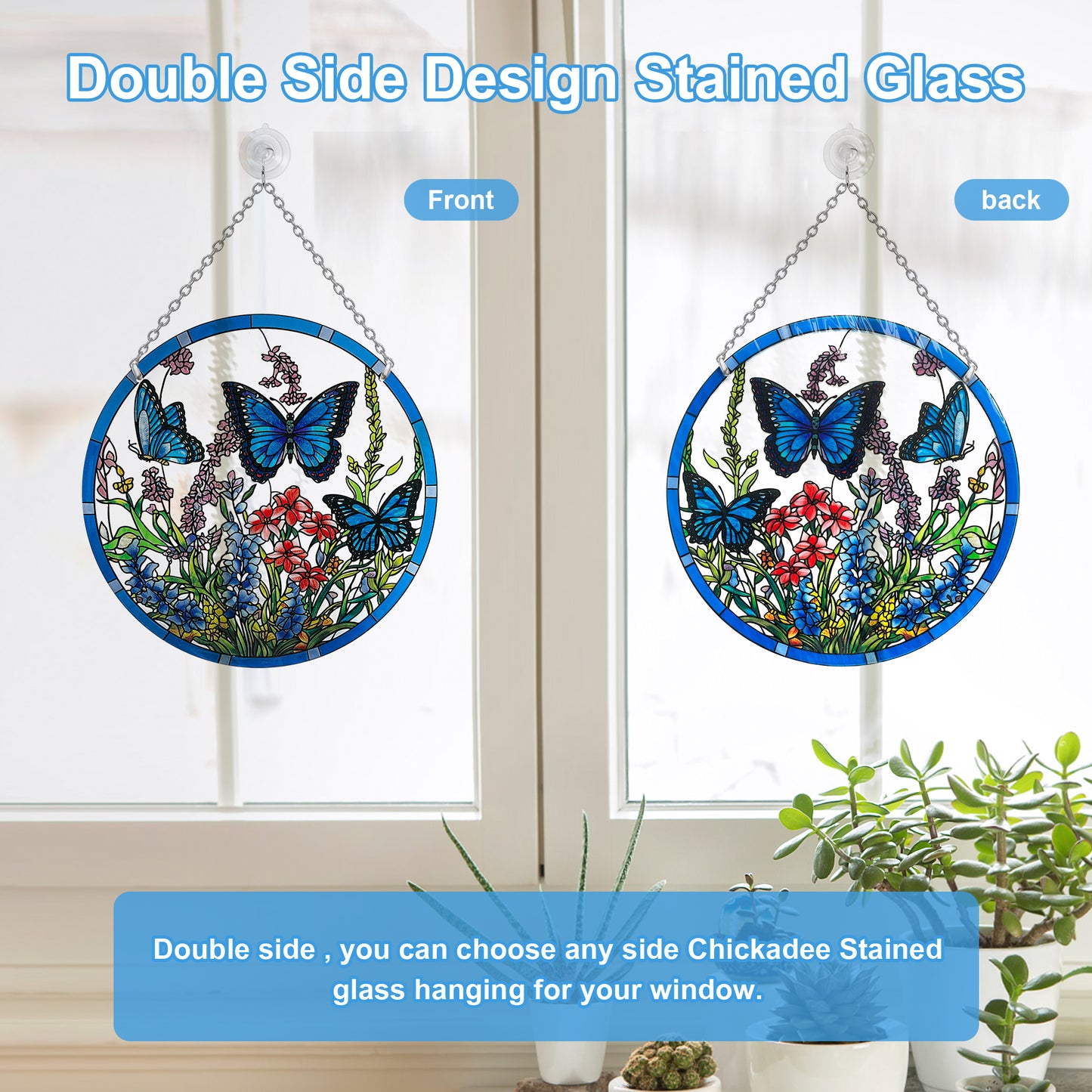 Kissnap Butterfly Stained Glass Window Hanging - Butterfly Gifts for Women, Suncatchers for Windows - Window Hangings with Chain and Hook, 8.6 inch Stained Glass Suncatcher for Mom