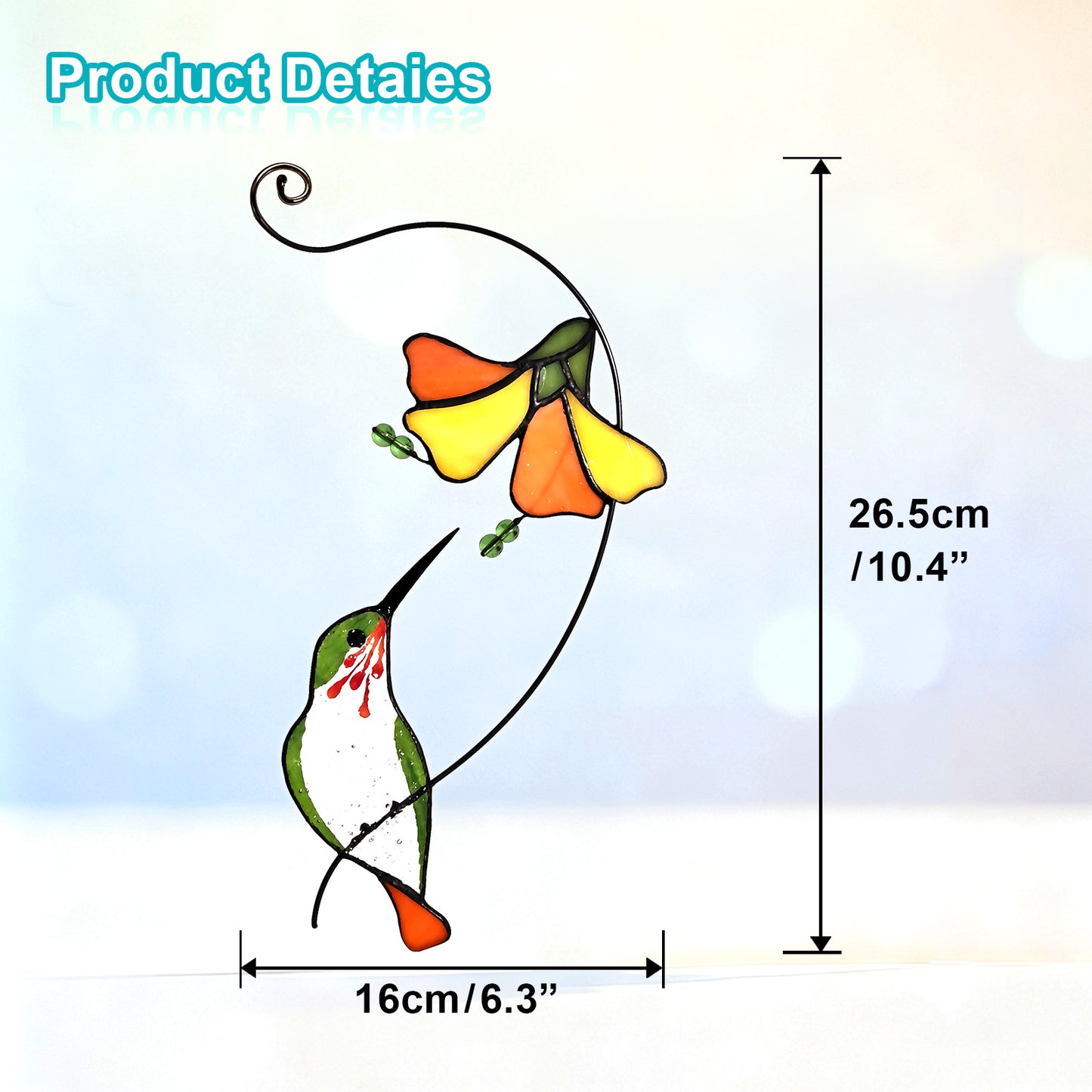 Green Hummingbird Stained Glass Suncatcher, 6.3"×10.4" Handmade Sun Catcher Window Hanging, Meaningful Mom Gift for Mother’s Day