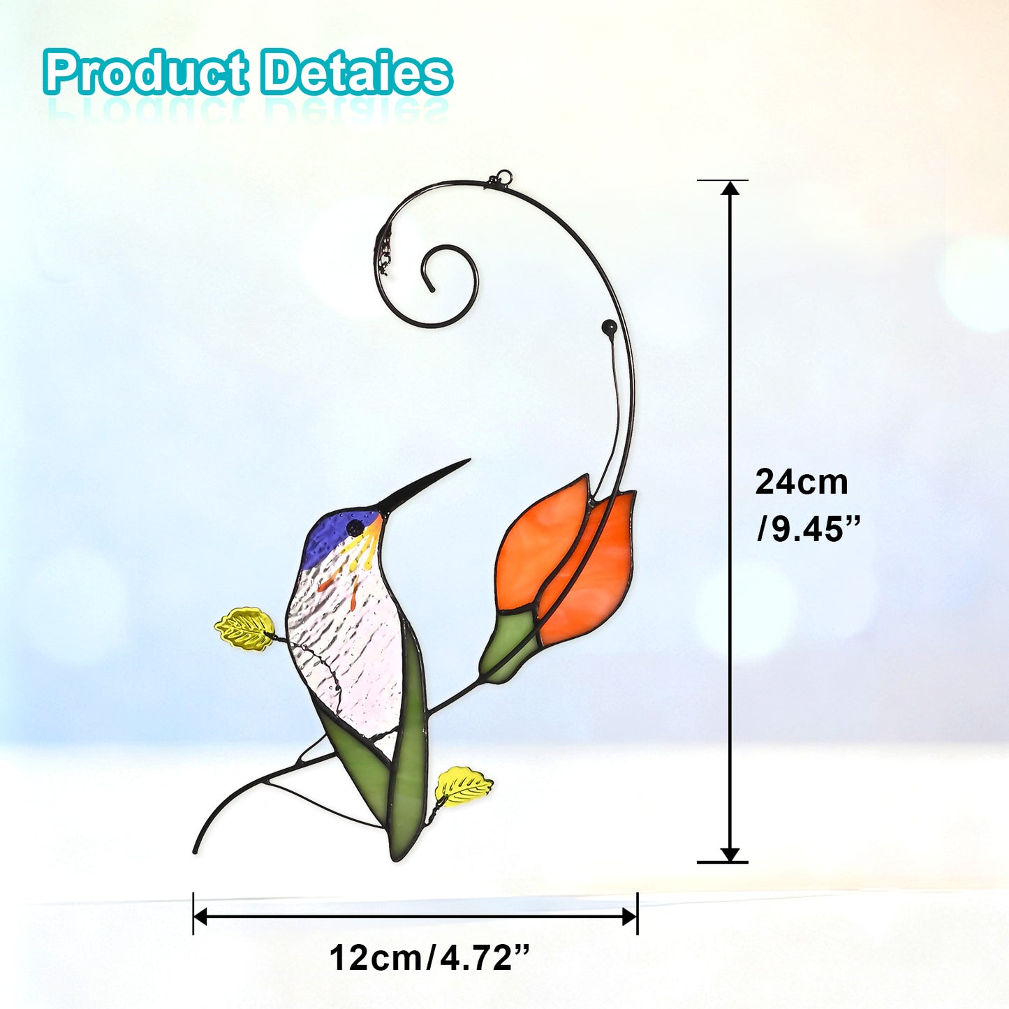 Purple Hummingbird Stained Glass Suncatcher, 6.3"×10.4" Handmade Window Sun Catcher, Gift for Women & Moms, Perfect for Mother’s Day
