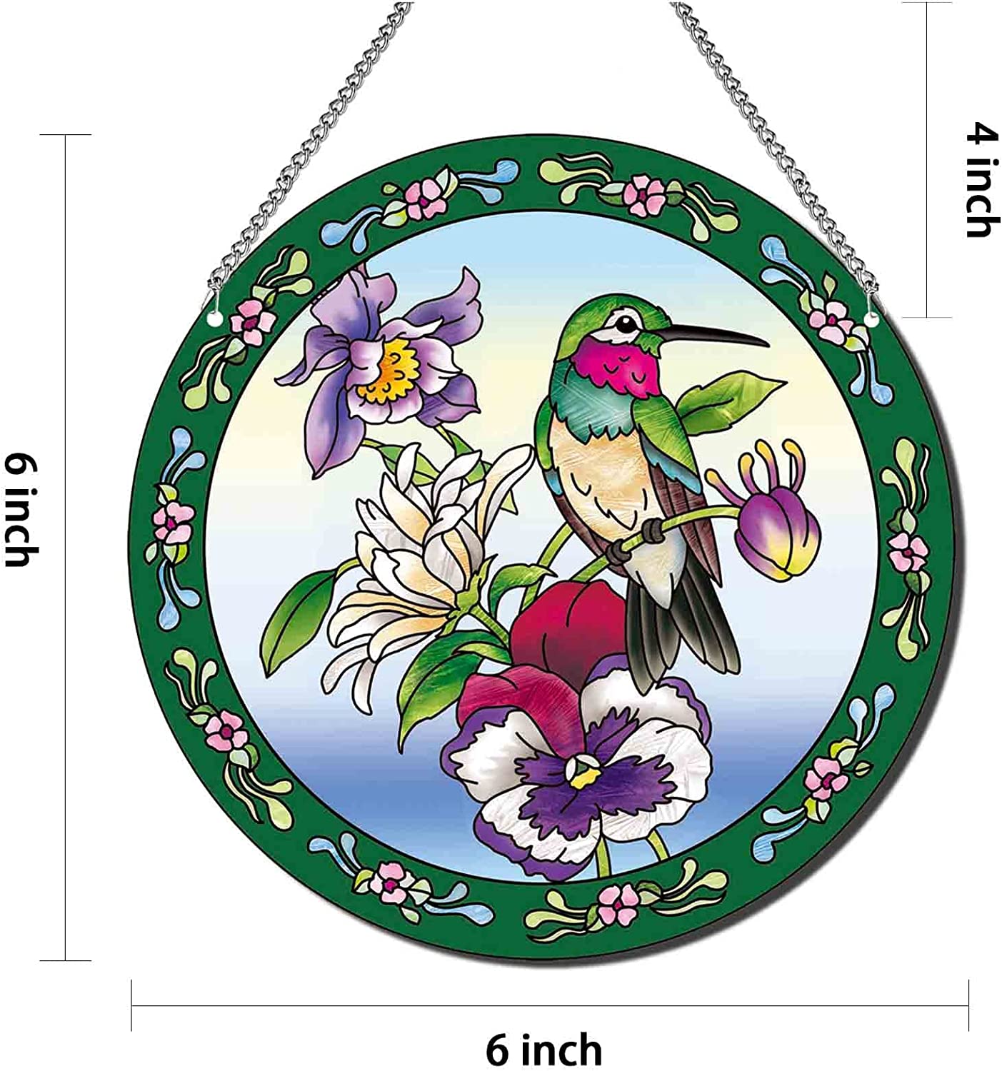 Kissnap Hummingbird Stained Glass Window Hangings (6inch, Hummingbird)