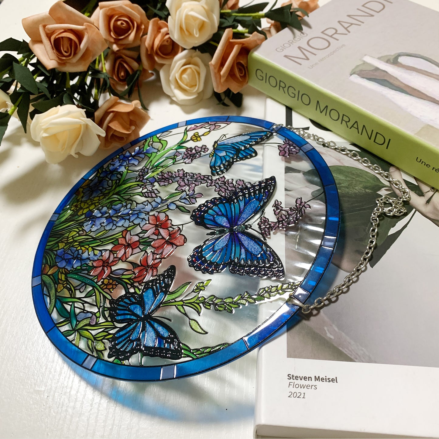 Kissnap Butterfly Stained Glass Window Hanging - Butterfly Gifts for Women, Suncatchers for Windows - Window Hangings with Chain and Hook, 8.6 inch Stained Glass Suncatcher for Mom