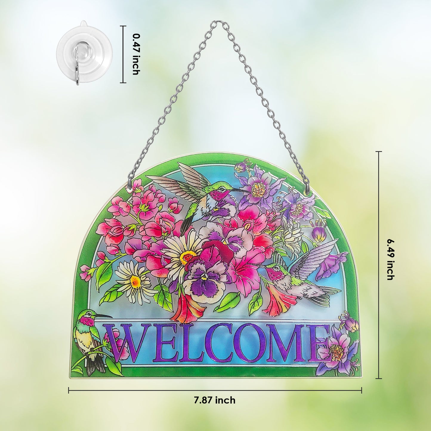 Kissnap Welcome Sign Hummingbird Stained Glass (7.8’’*6.5’’, Welcome)