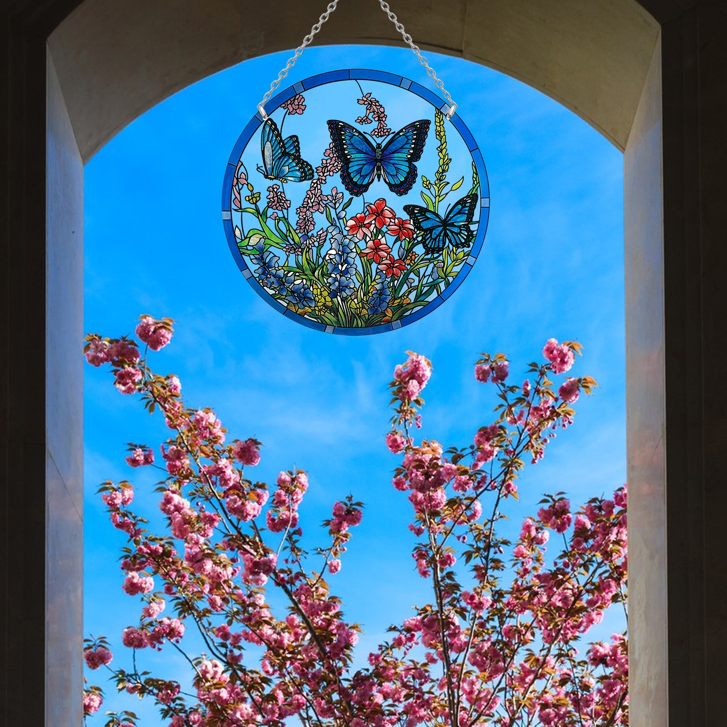 Kissnap Butterfly Stained Glass Window Hanging - Butterfly Gifts for Women, Suncatchers for Windows - Window Hangings with Chain and Hook, 8.6 inch Stained Glass Suncatcher for Mom