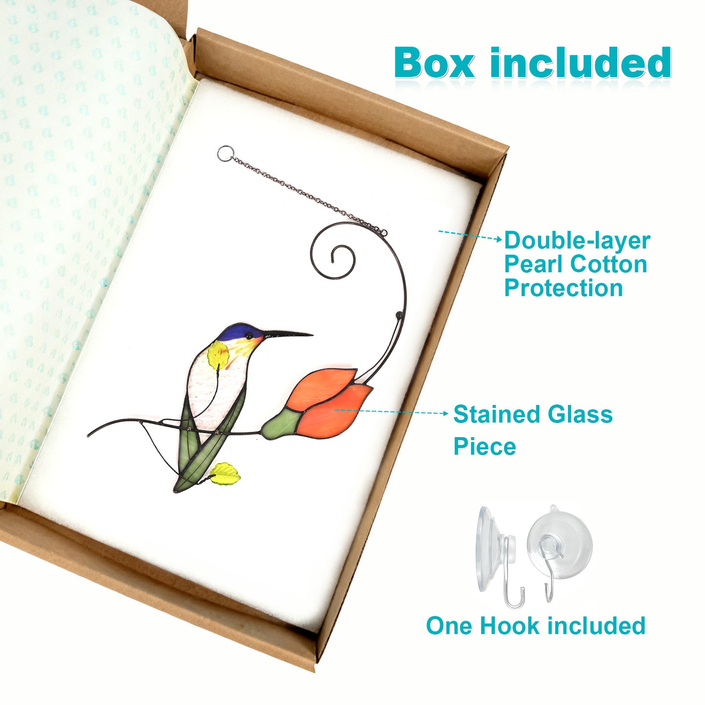 Purple Hummingbird Stained Glass Suncatcher, 6.3"×10.4" Handmade Window Sun Catcher, Gift for Women & Moms, Perfect for Mother’s Day
