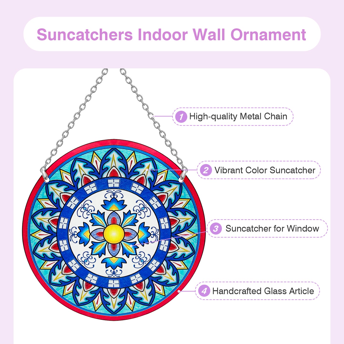 Kissnap Sun Mandala Stained Glass Panels (Round, 6in)