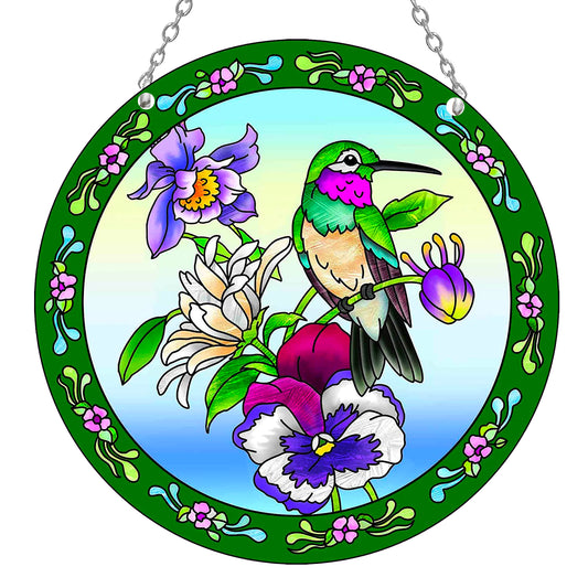 Kissnap Hummingbird Stained Glass Window Hangings (6inch, Hummingbird)